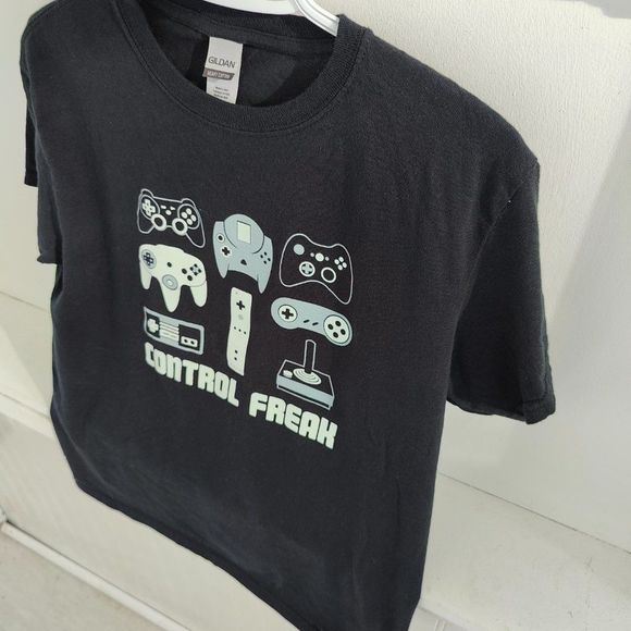 Youth Gaming "Control Freak" Printed T Black w/ Off-white Graphic, Size Youth Lr - Picture 3 of 6